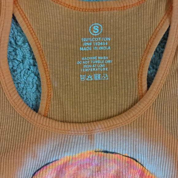 Orange Mushroom Graphic Racerback Tank Top Hand Painted Size S - Picture 4 of 5